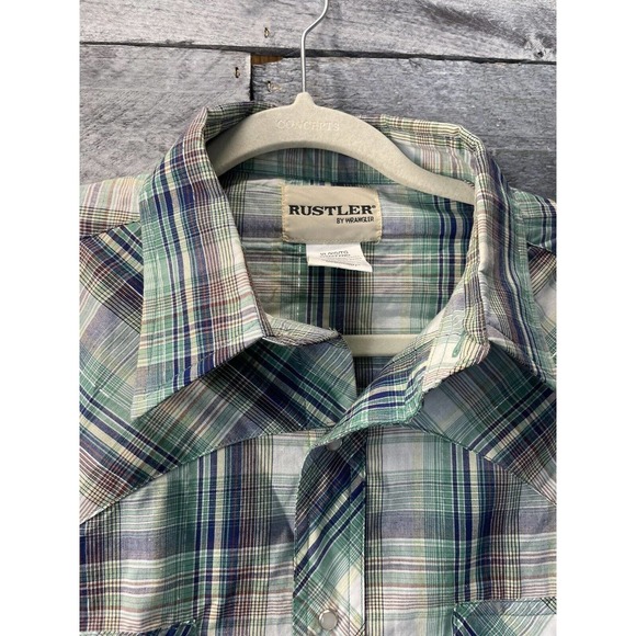 Vintage Rustler by Wrangler Pearl Snap Plaid Button Down Shirt Size XL - Picture 3 of 9